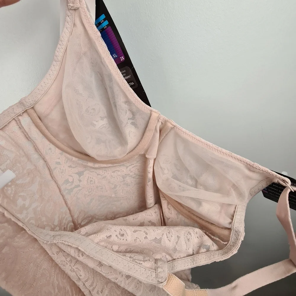 Bali Floral Lace 'N Smooth Firm Control Body Briefer Bodysuit 36B Nude 8L10 Sexy